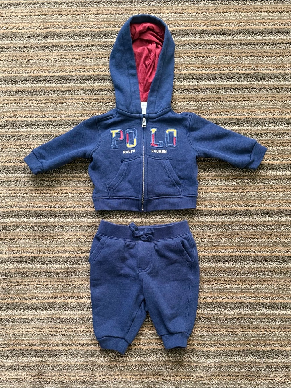 Polo by Ralph Lauren Navy Fleece Hoodie and Joggers with Red Hood Lining